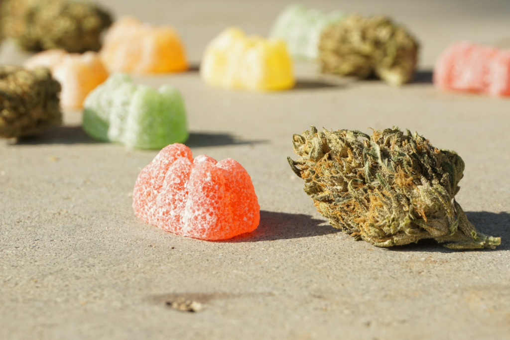 hemp gummies and a flower bud.