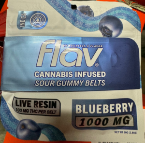 Flav Live Resin Gummies shown with bold, dynamic digital art