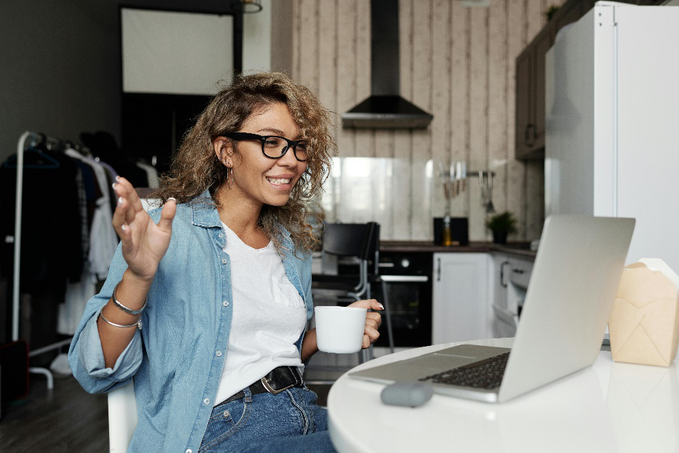  Woman chatting animatedly on a video call