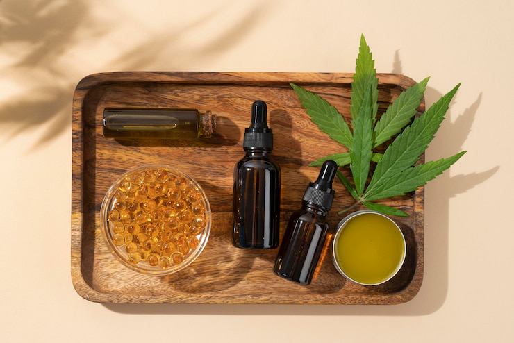 CBD edibles alongside other wellness products on a table