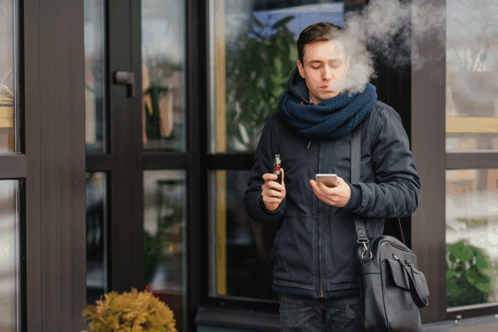 A picture of a person using vape