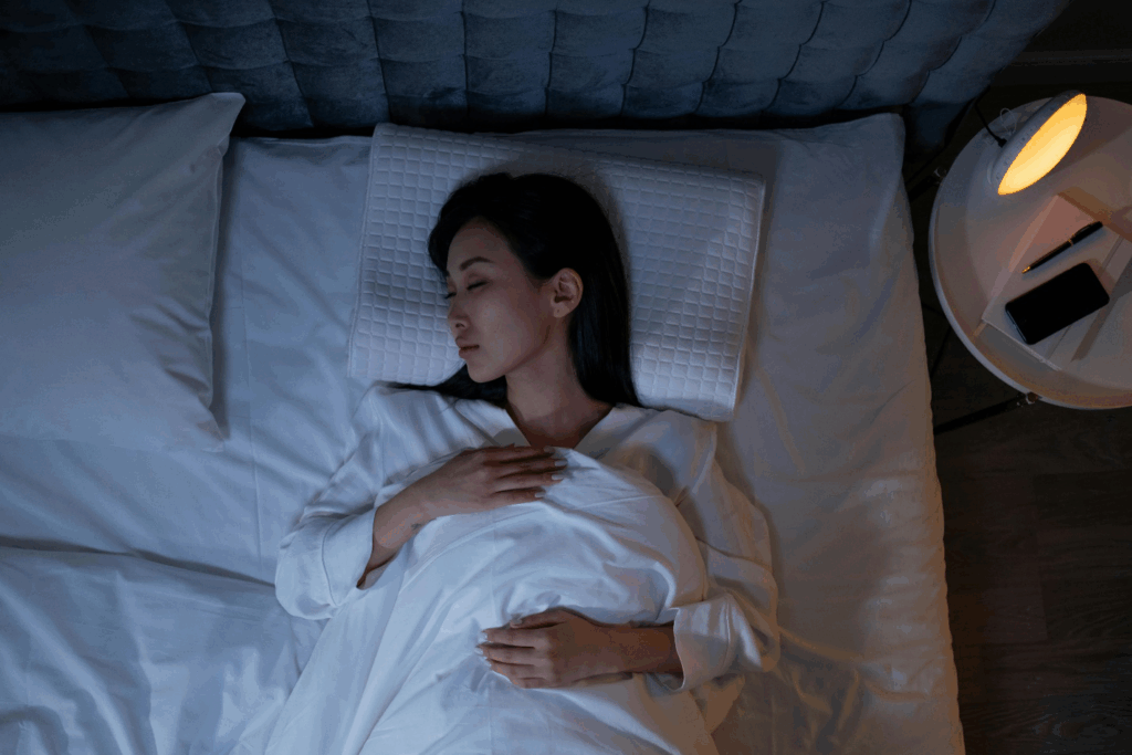 A picture of a person sleeping in bed