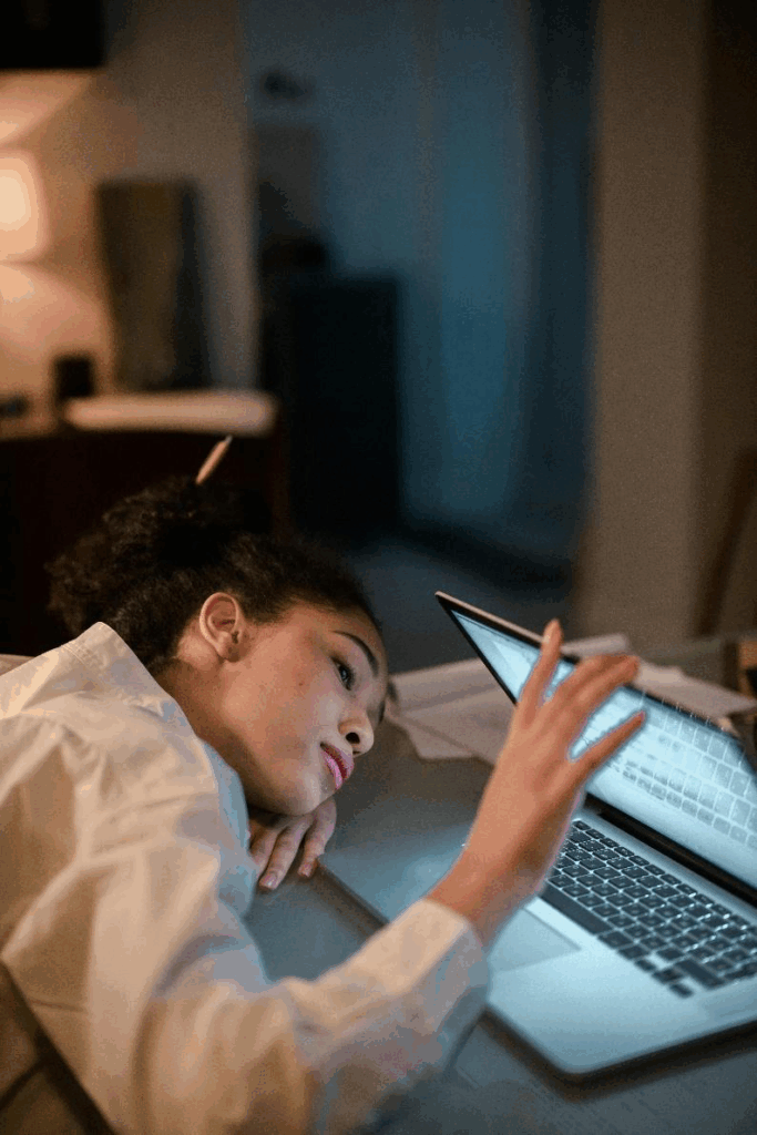 A picture of a person closing the laptop screen