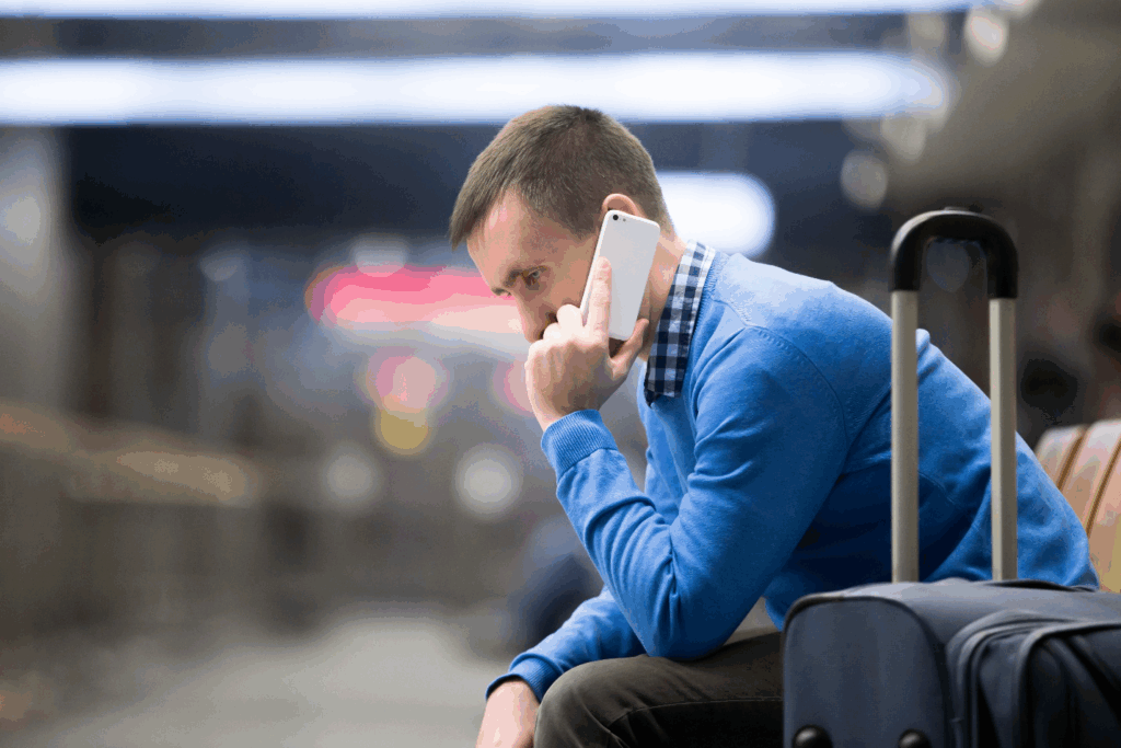 A picture of a person sitting at the airport