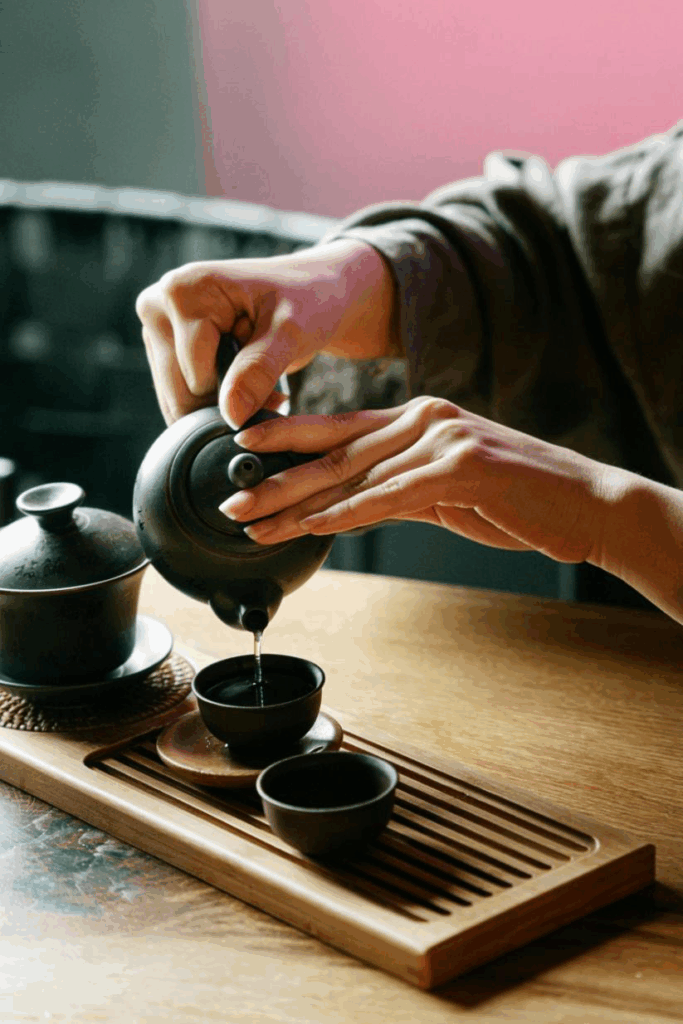 A picture of a person pouring tea in a cup