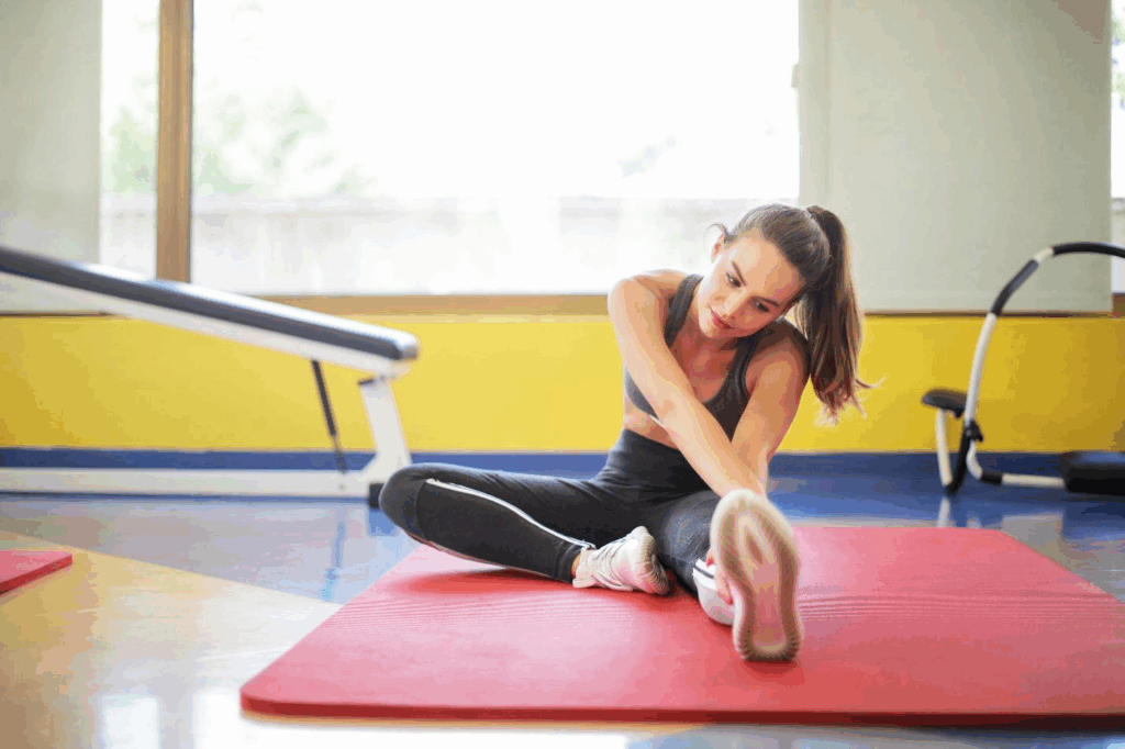 A picture of a person stretching their legs