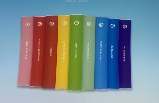 Bright and soft-toned digital art on CBD disposable vape packaging.