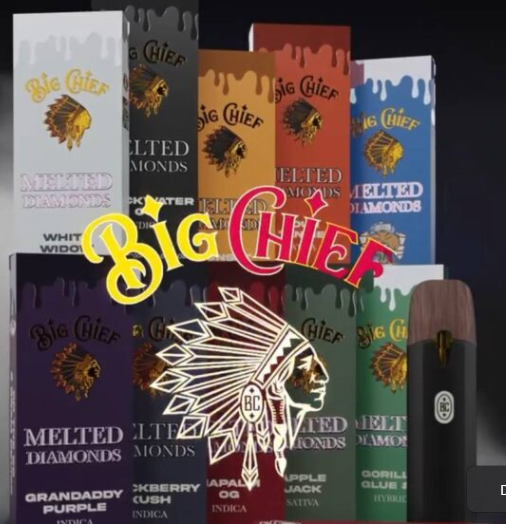 Big Chief Melted Diamonds 2g disposable vape digital art in luxe, gold-accented design.