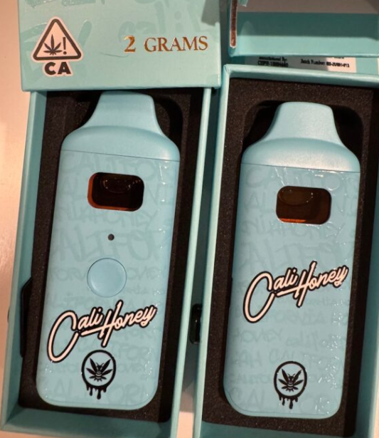 Baby blue California honey live resin disposable vape digital art in cool, calming tones.