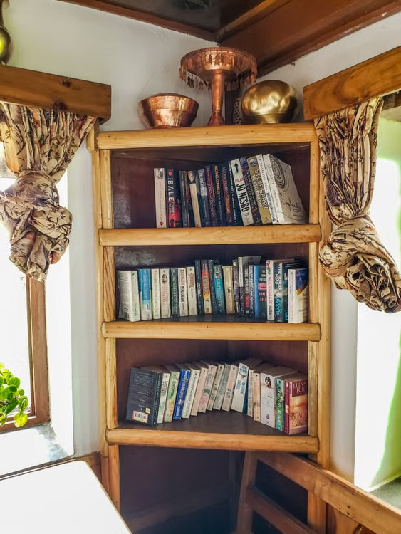 a corner bookshelf