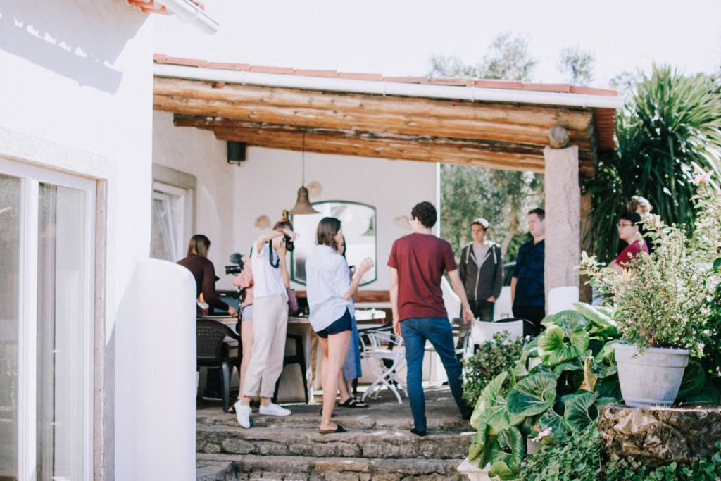 Large group gathered on patio
