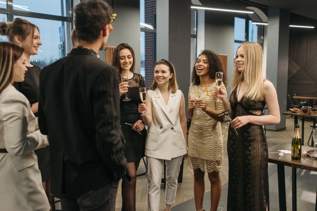 Colleagues gathered at office event