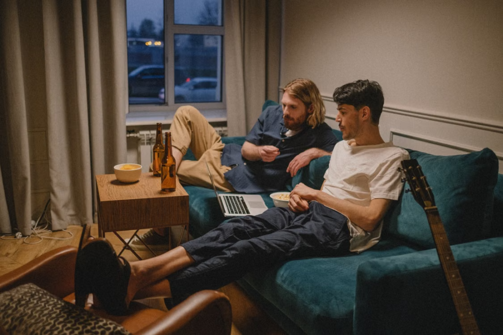 Friends in familiar room